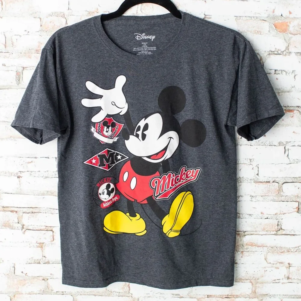 Disney Mickey Mouse T-Shirt Youth L 10/12 Gray Athletic Collegiate Graphic Tee